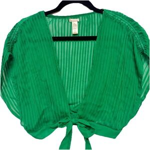 Voices Sheer Bolero Womens Green Tie Front Fairy Top Size M Feminine Pleated Y2K